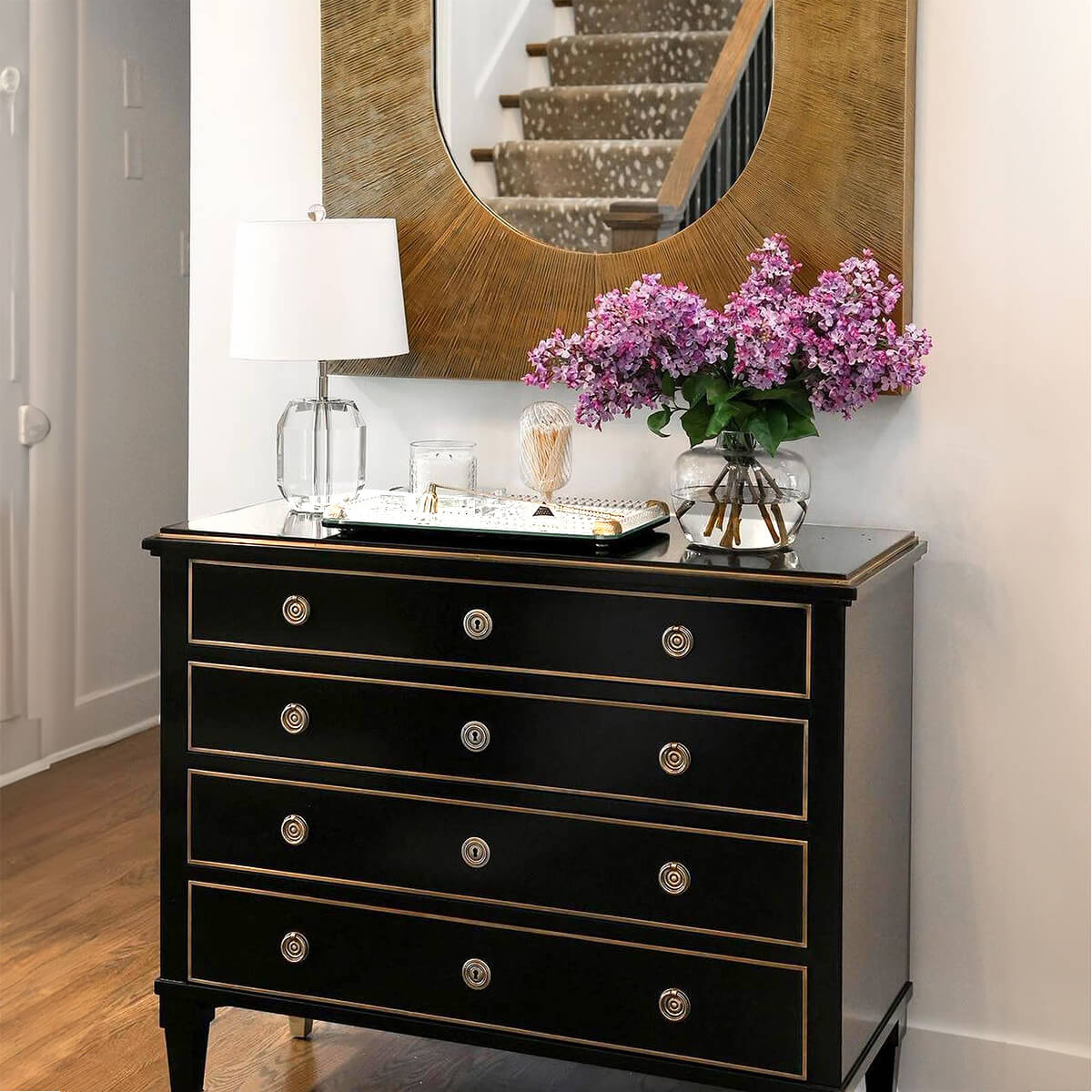 Neo Classic Black Chest of Drawers - Elegant Transitional Design - English Georgian America Neo Classic Black Chest of Drawers - Elegant Transitional Design - English Georgian America