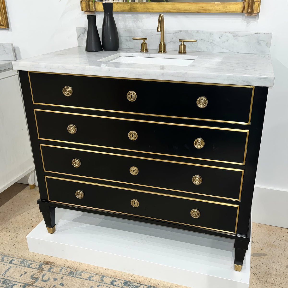 Neo Classic Black Marble Top Vanity - English Georgian America