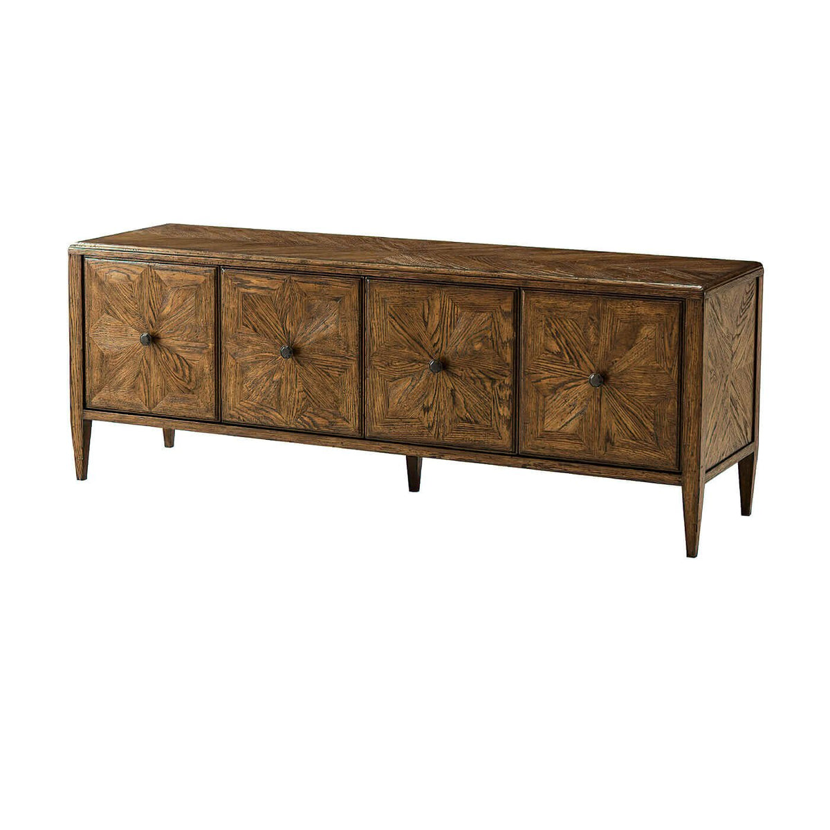 Oak Parquetry Media Cabinet - Dark - English Georgian America