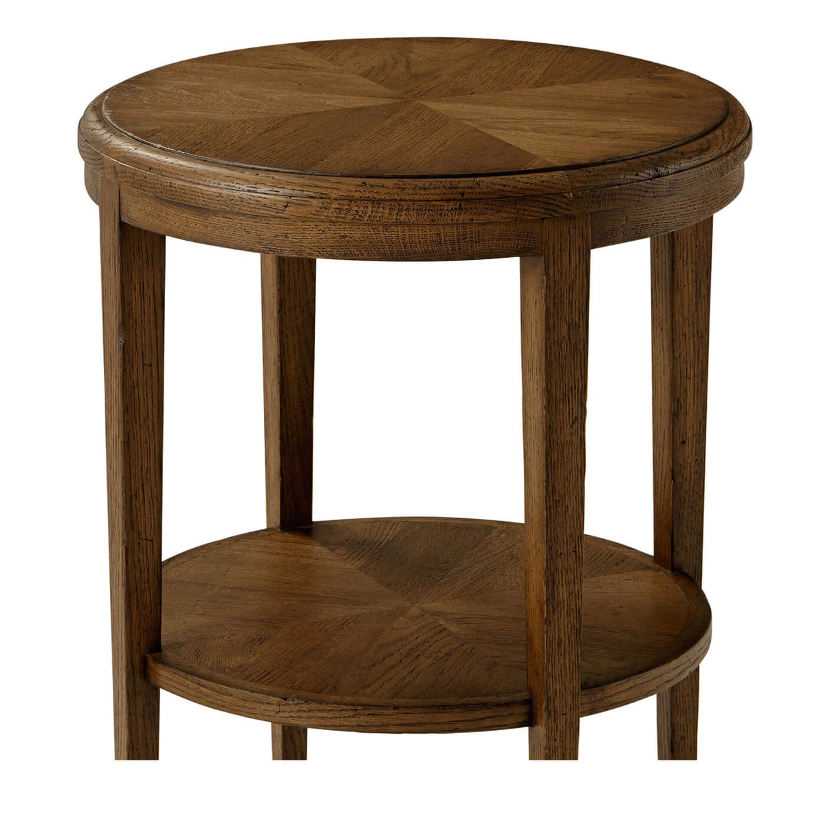 Oak Parquetry Round Side Table - Dark Oak - English Georgian America
