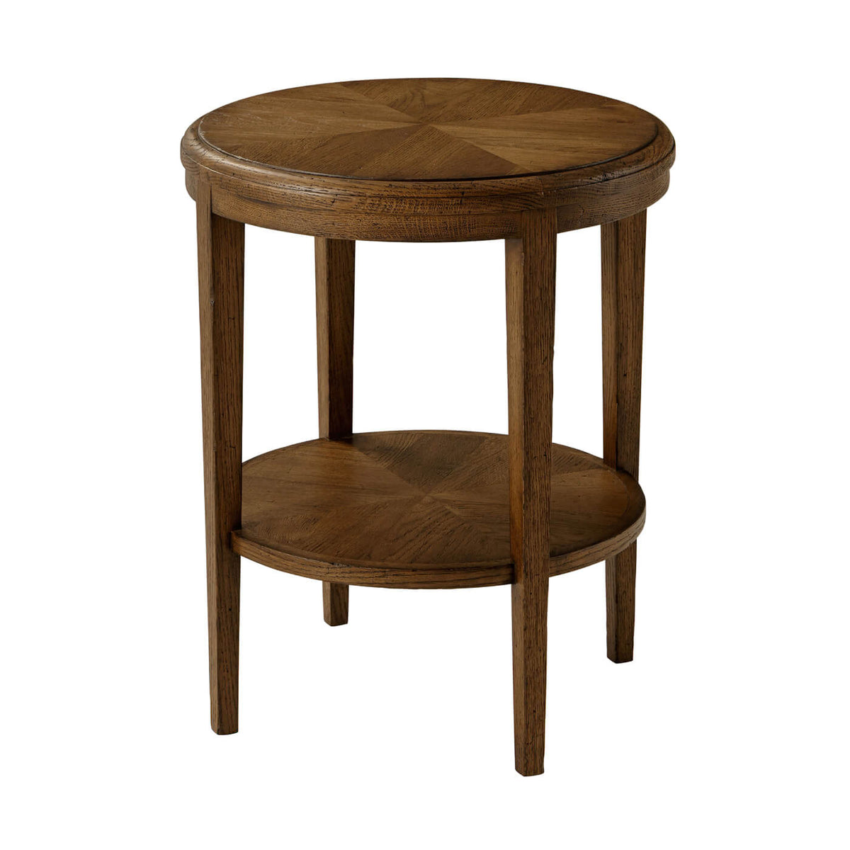 Oak Parquetry Round Side Table - Dark Oak - English Georgian America