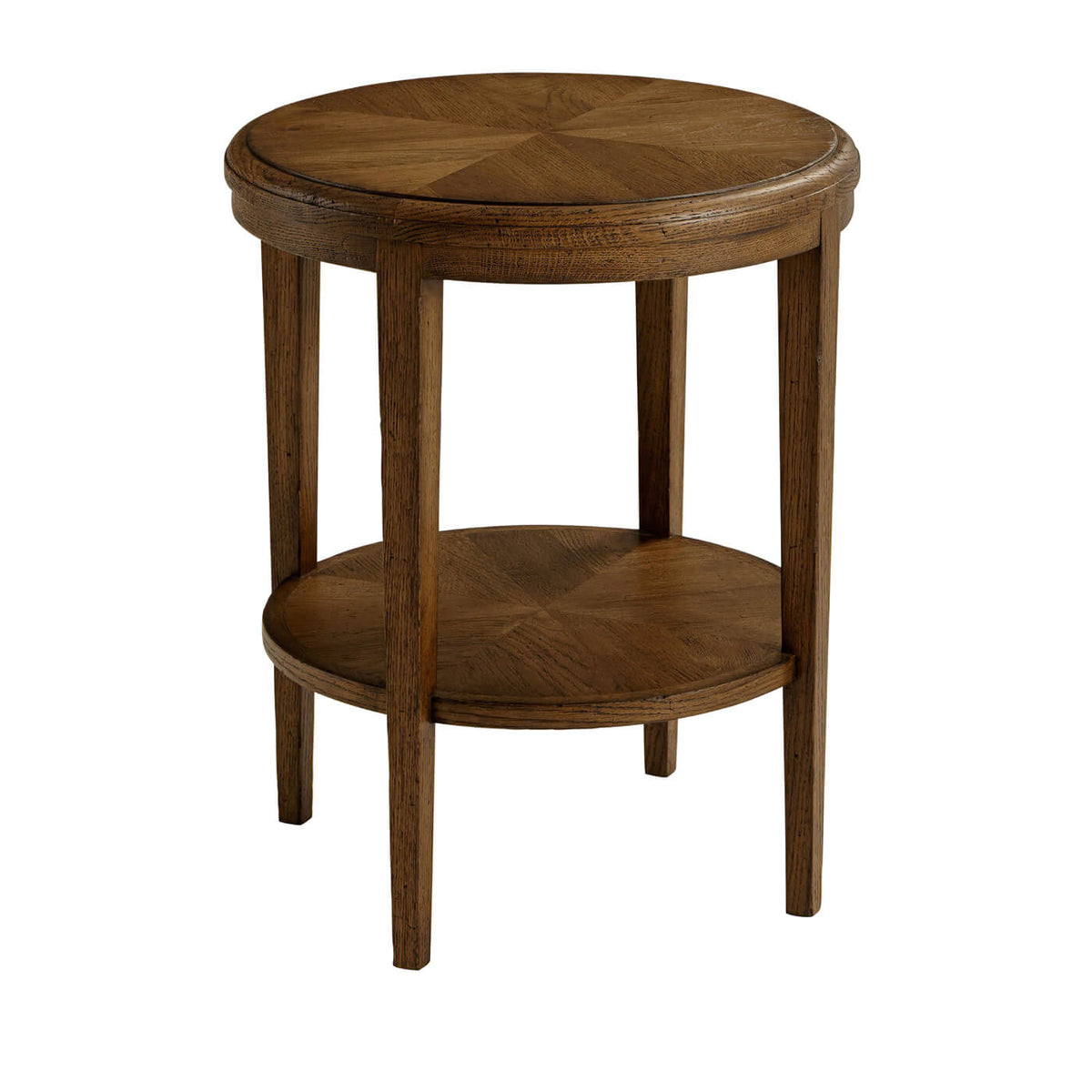 Oak Parquetry Round Side Table - Dark Oak - English Georgian America