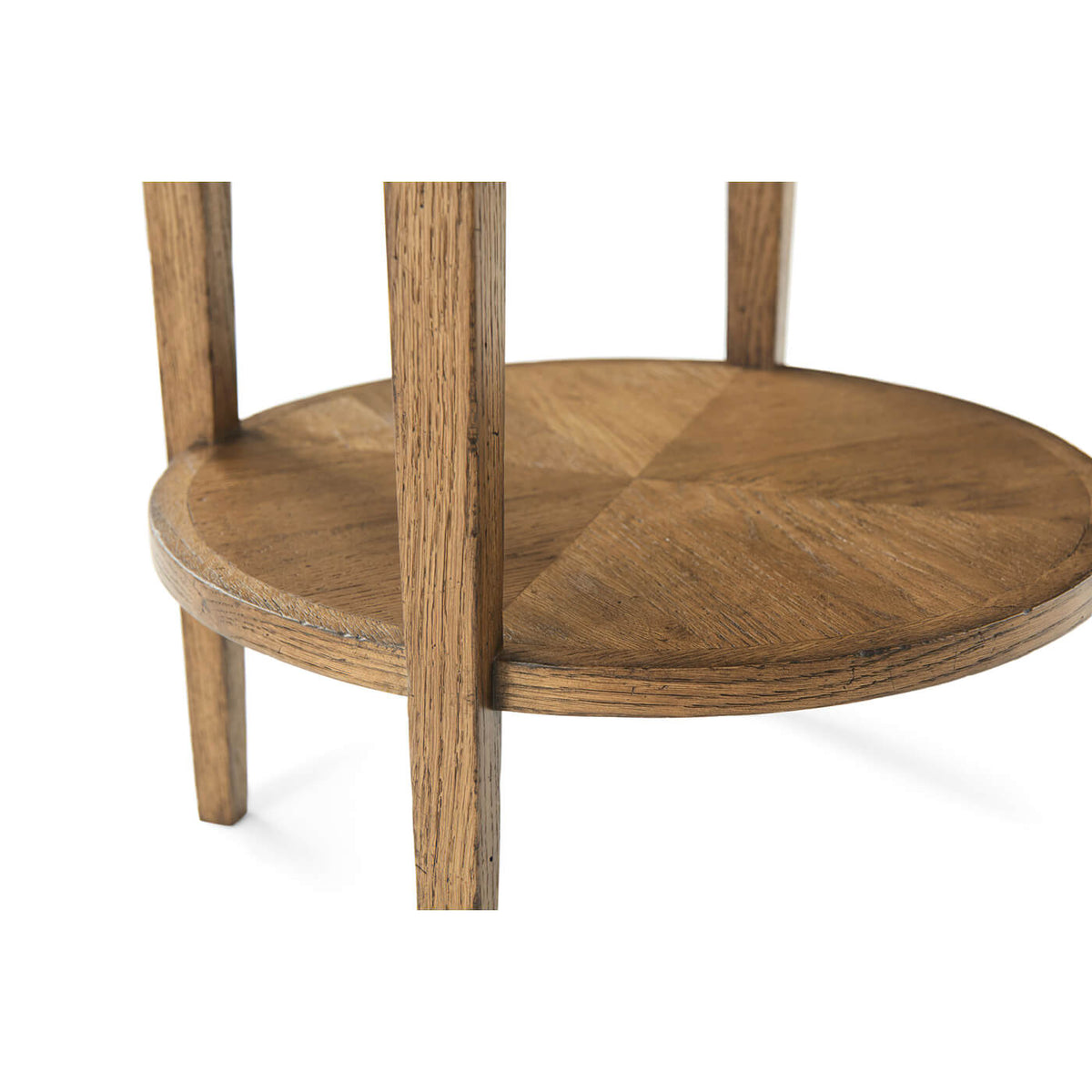 Oak Parquetry Round Side Table - Light Oak - English Georgian America