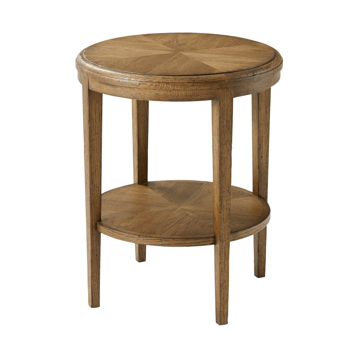 Oak Parquetry Round Side Table - Light Oak - English Georgian America