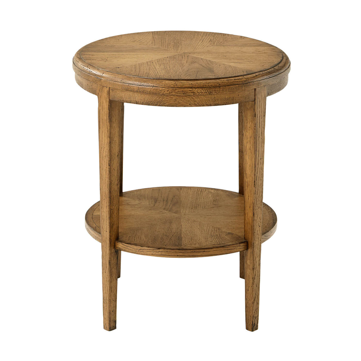 Oak Parquetry Round Side Table - Light Oak - English Georgian America