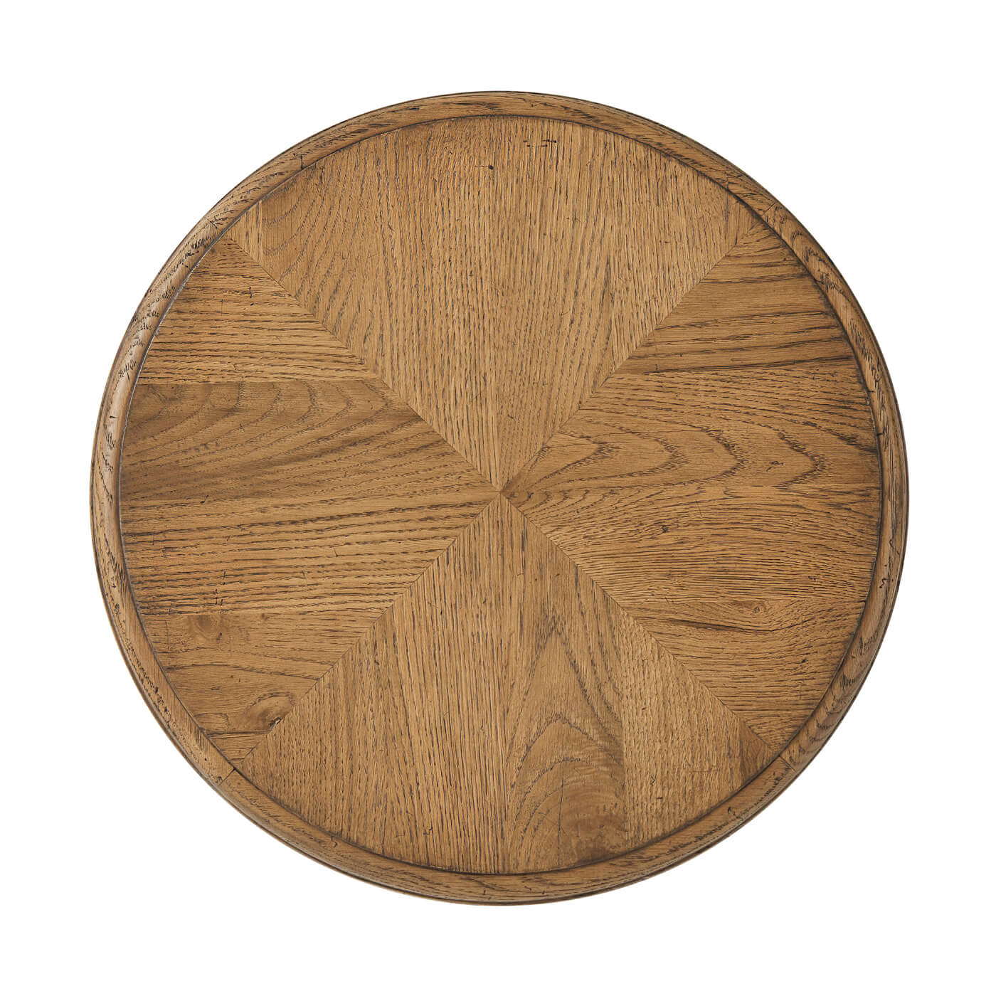Oak Parquetry Round Side Table - Light Oak - English Georgian America