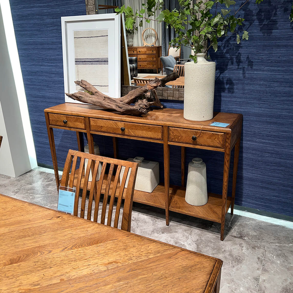 Oak Parquetry Two Tier Console Table - English Georgian America