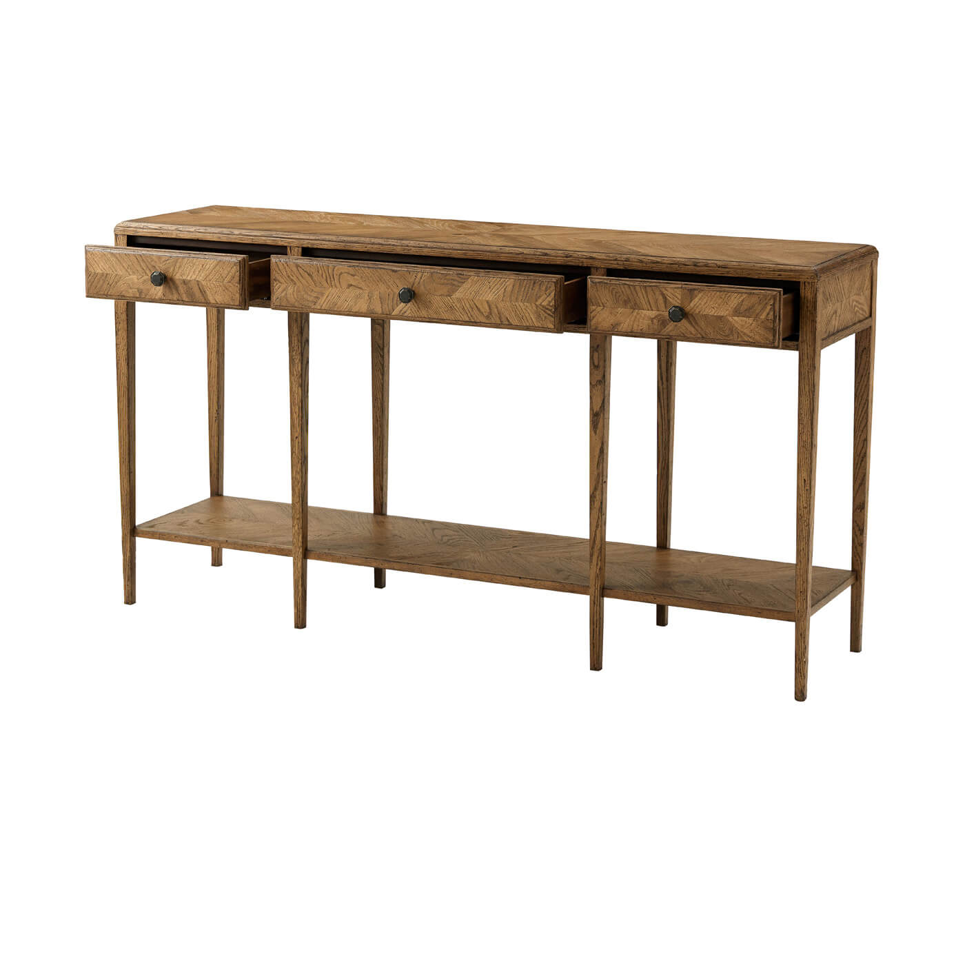 Oak Parquetry Two Tier Console Table - English Georgian America