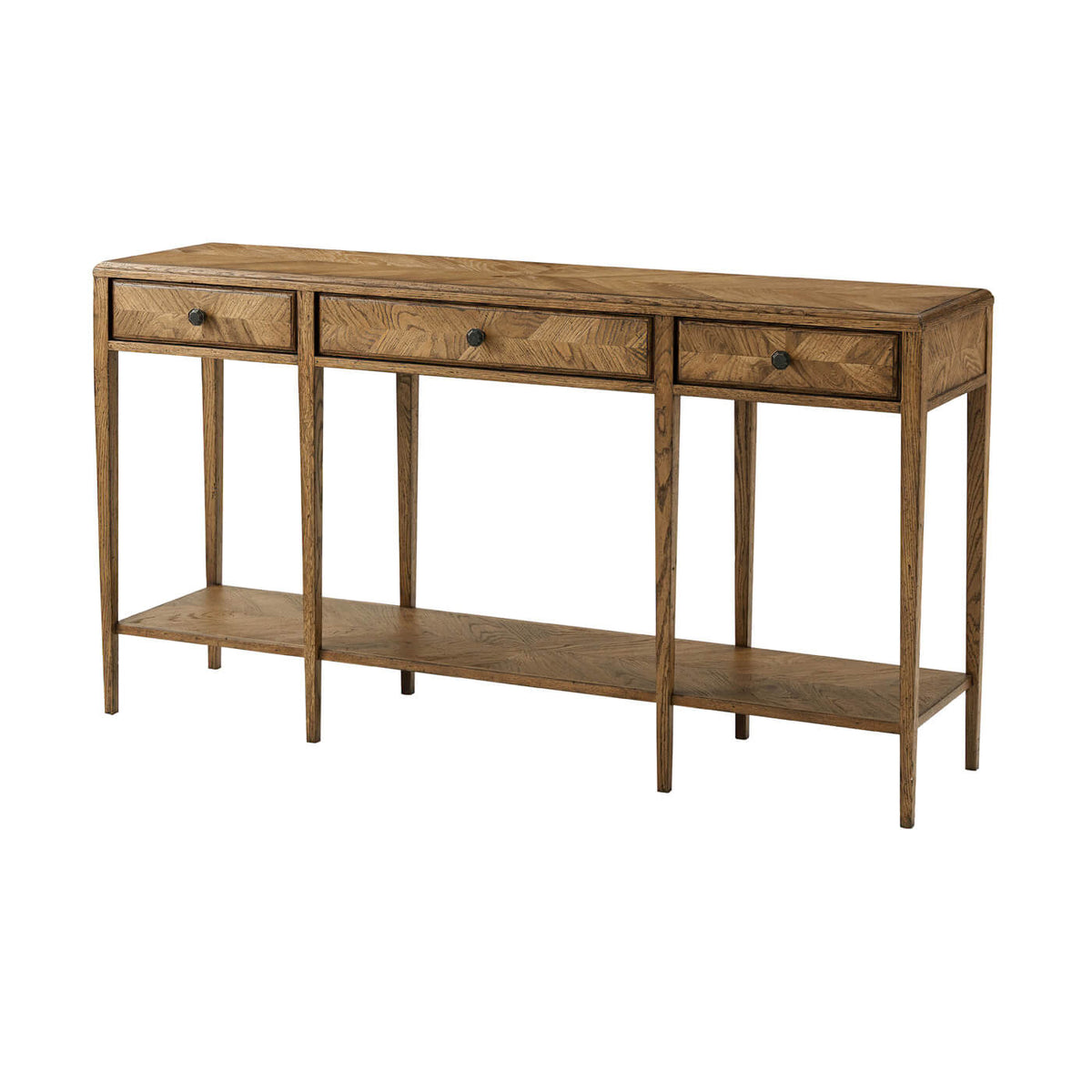 Oak Parquetry Two Tier Console Table - English Georgian America