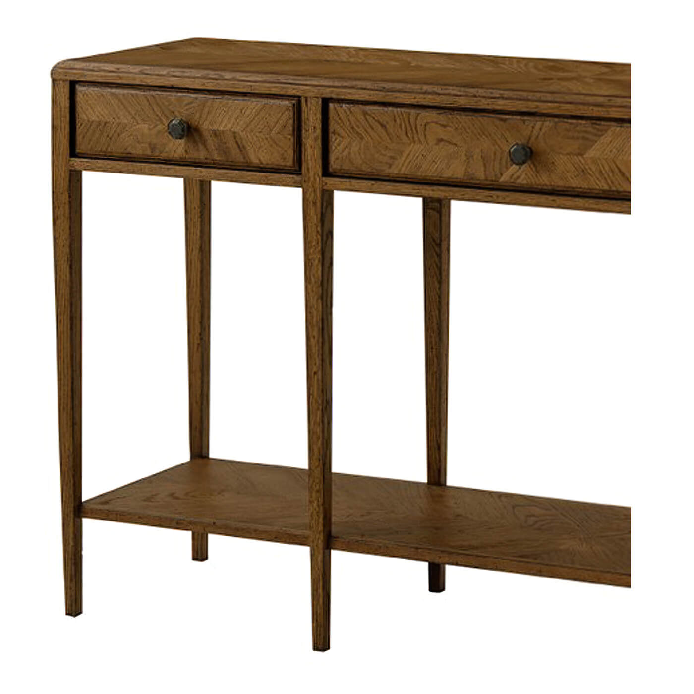 Oak Parquetry Two Tier Console Table - Dark - English Georgian America