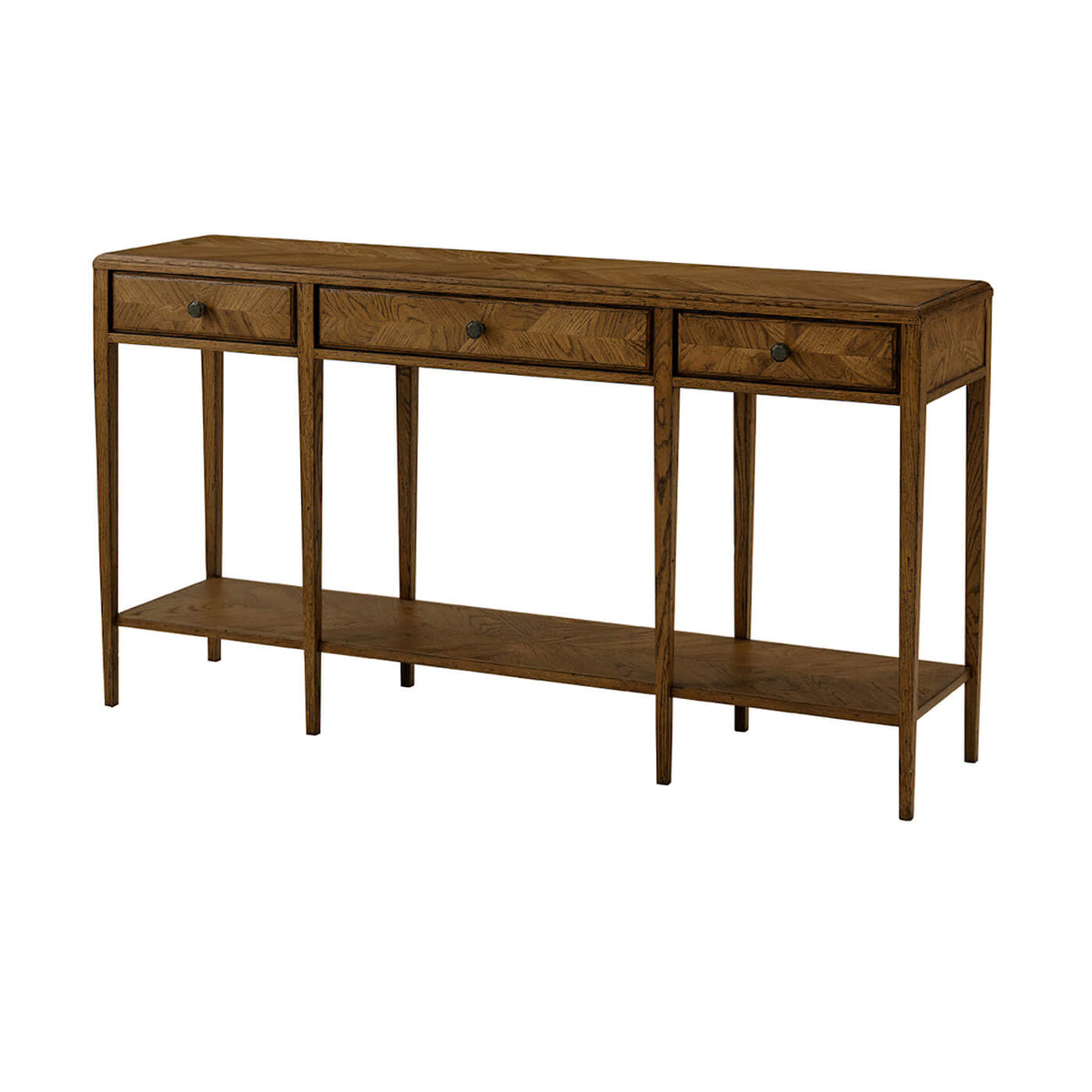 Oak Parquetry Two Tier Console Table - Dark - English Georgian America