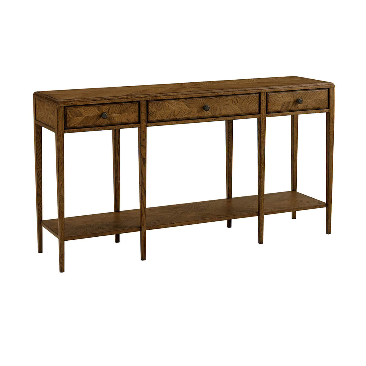 Oak Parquetry Two Tier Console Table - Dark - English Georgian America