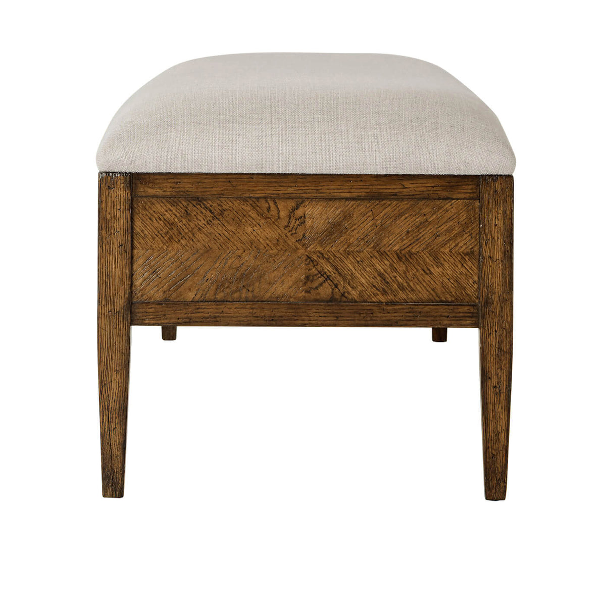 Oak Parquetry Upholstered Bench - Dark Oak - English Georgian America