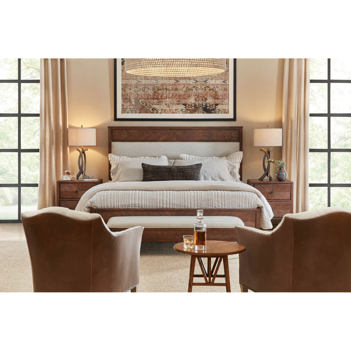 Oak Parquetry Upholstered Bench - Dark Oak - English Georgian America