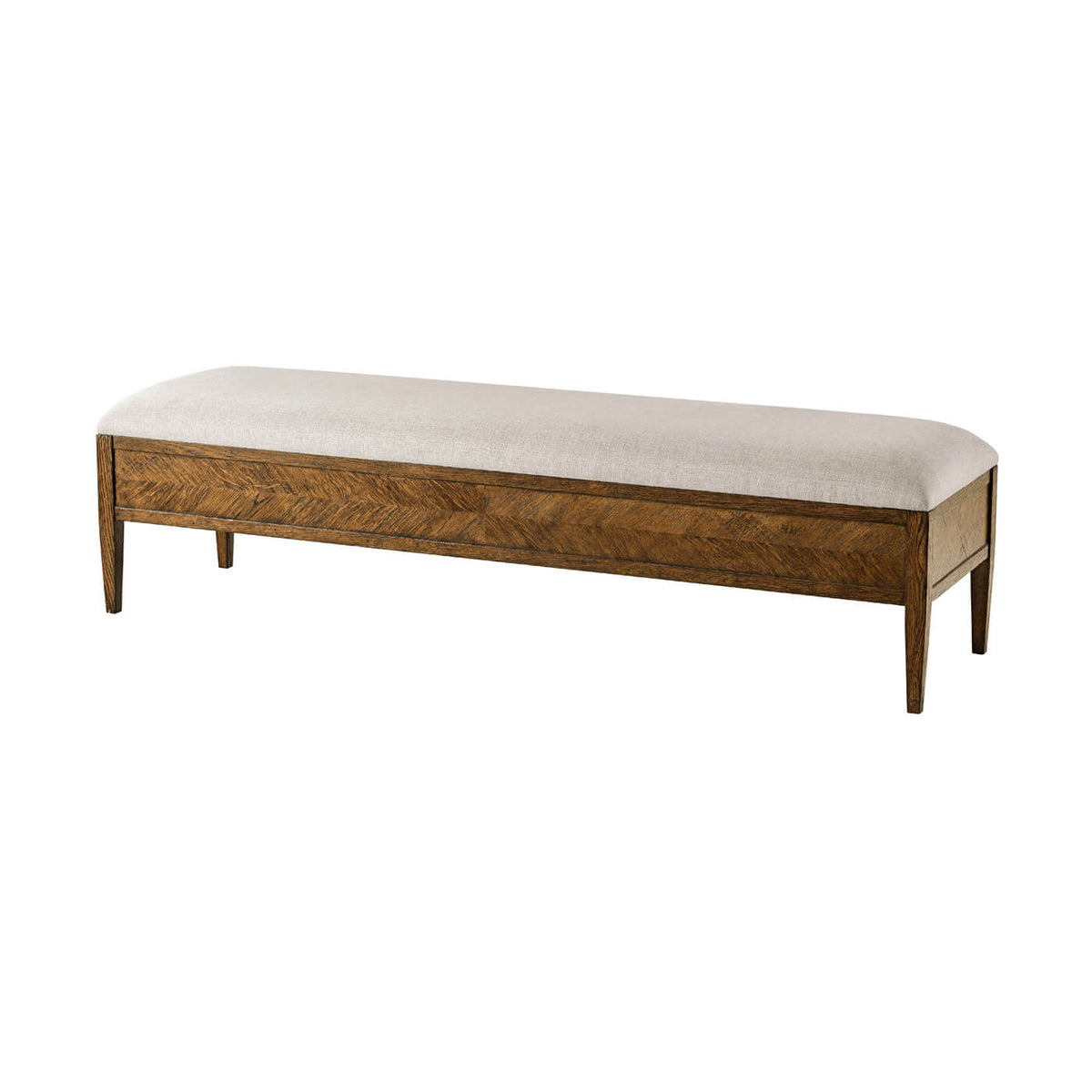 Oak Parquetry Upholstered Bench - Dark Oak - English Georgian America