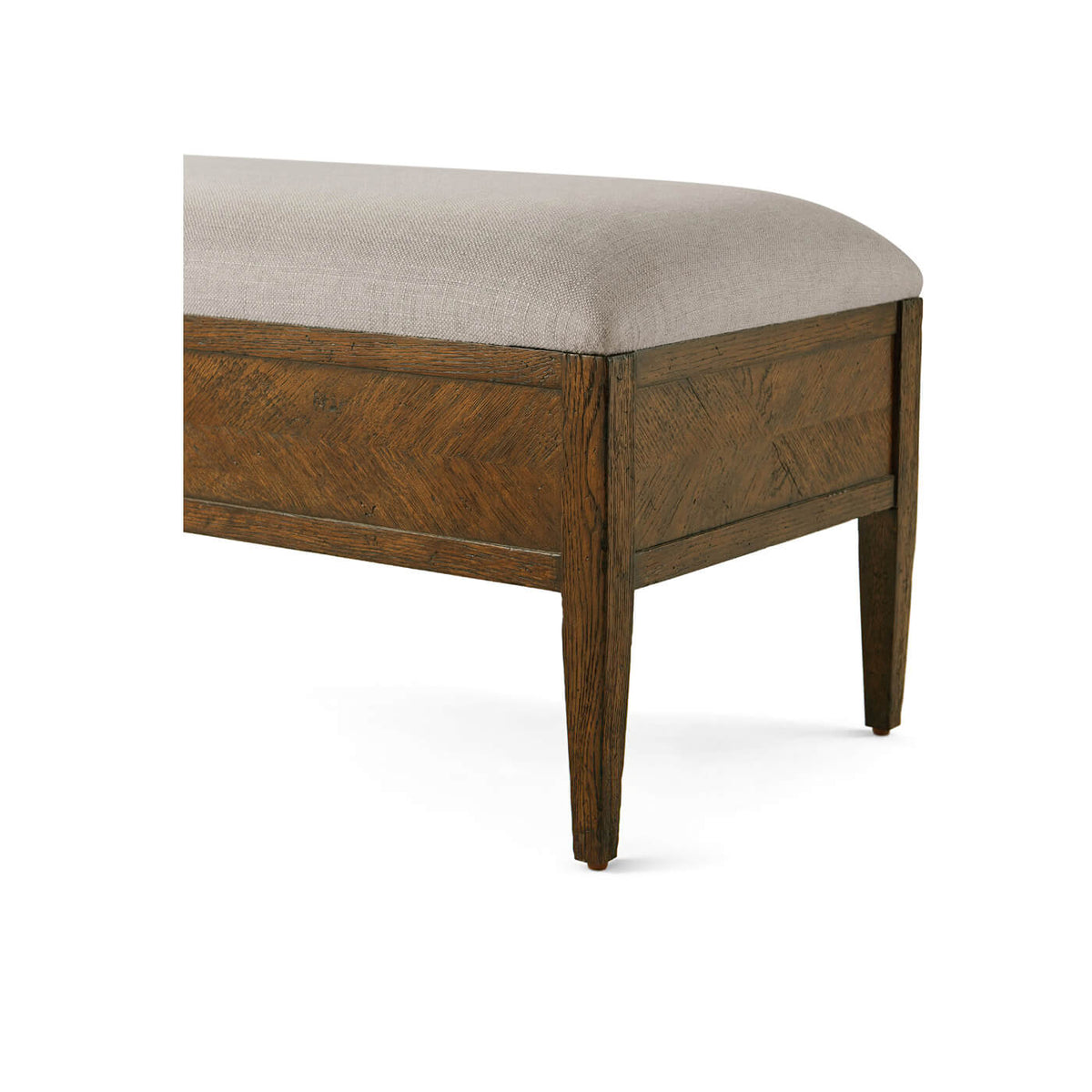 Oak Parquetry Upholstered Bench - Dark Oak - English Georgian America
