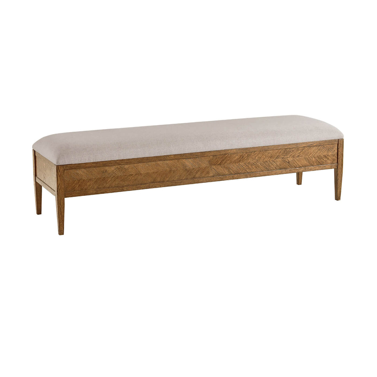 Oak Parquetry Upholstered Bench - Light Oak - English Georgian America