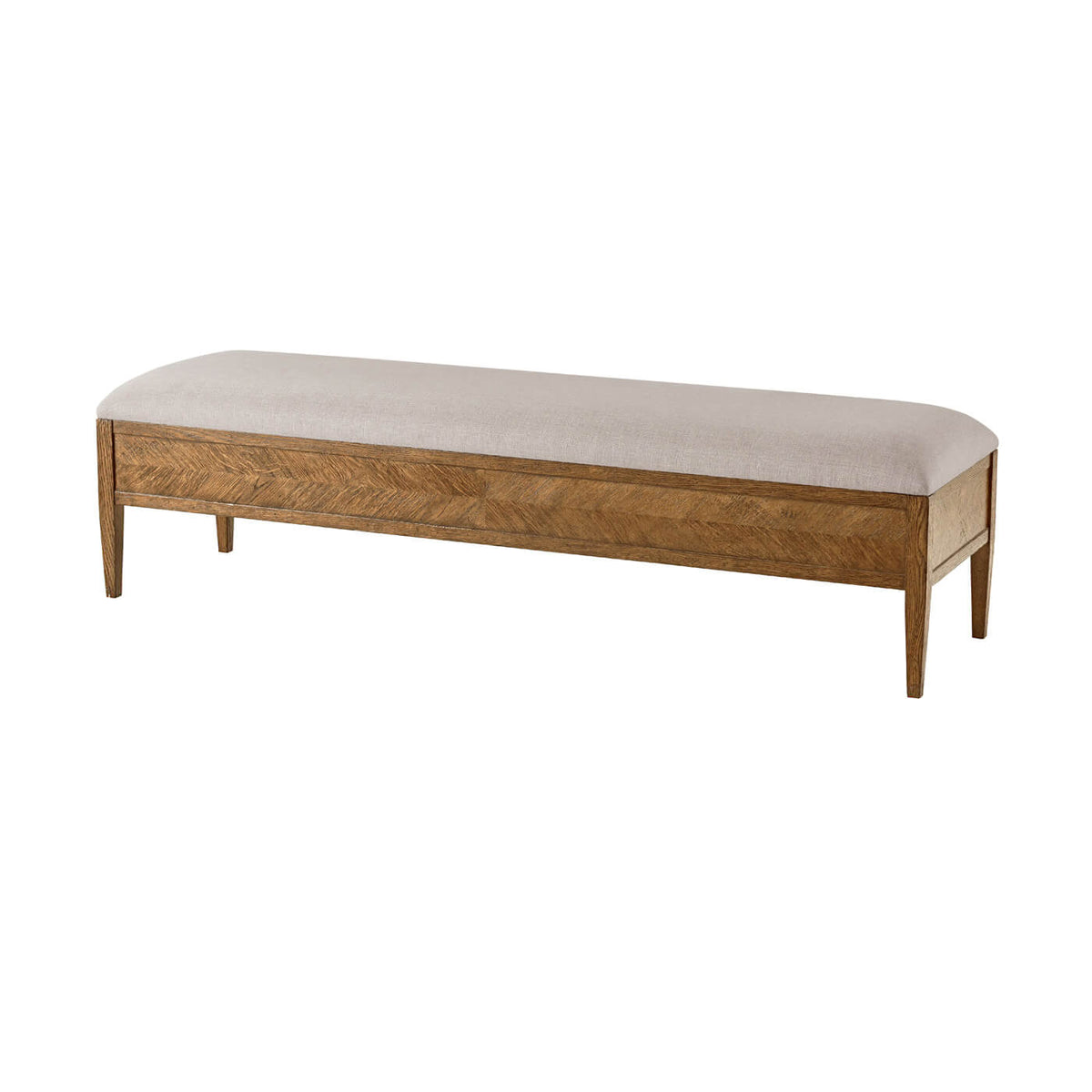 Oak Parquetry Upholstered Bench - Light Oak - English Georgian America