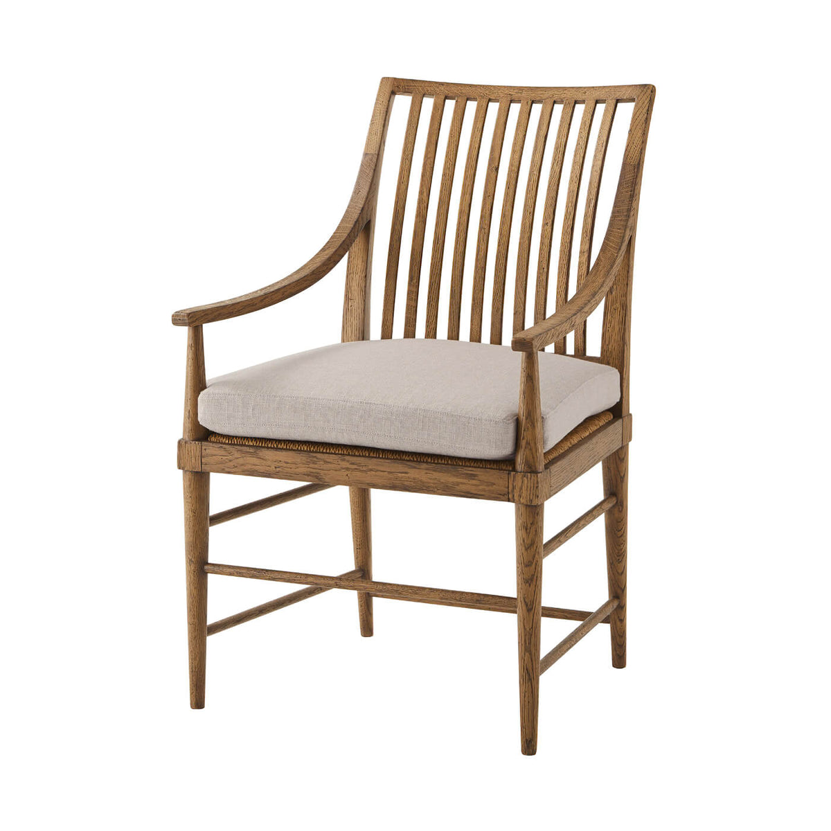 Oak Slat Back Dining Arm Chair - Light - English Georgian America