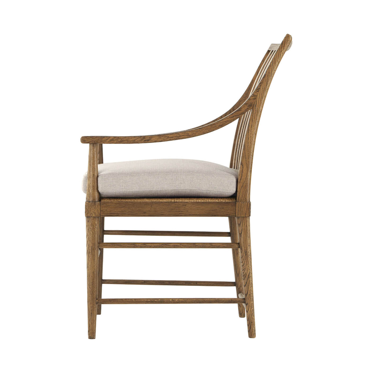 Oak Slat Back Dining Arm Chair - Light - English Georgian America