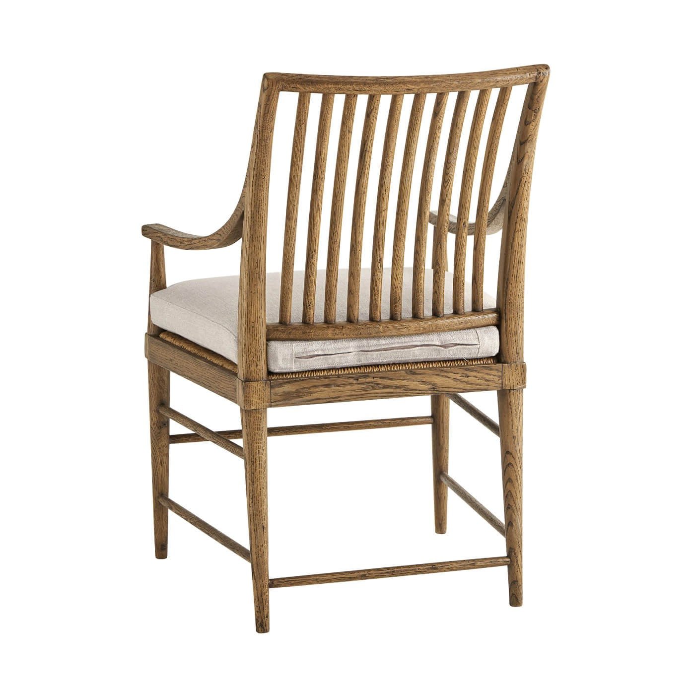 Oak Slat Back Dining Arm Chair - Light - English Georgian America