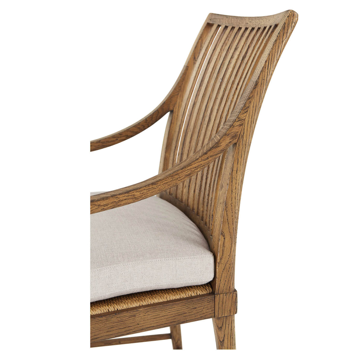 Oak Slat Back Dining Arm Chair - Light - English Georgian America