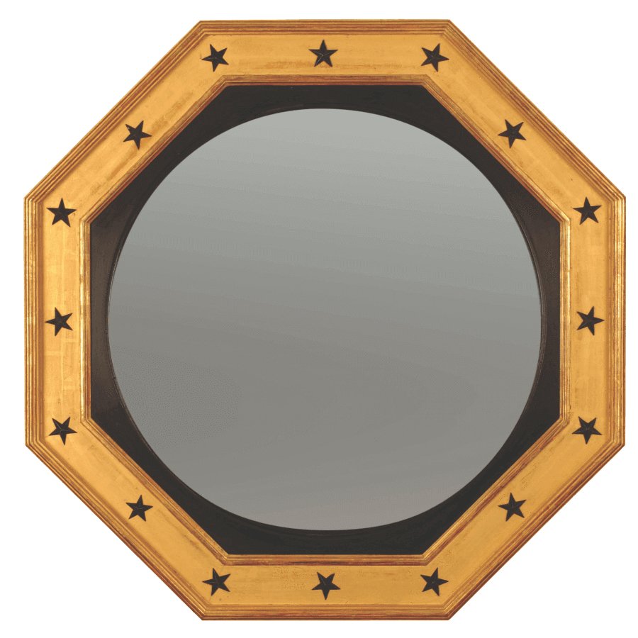 Octagonal Convex Mirror Decorated with Black Stars - English Georgian America