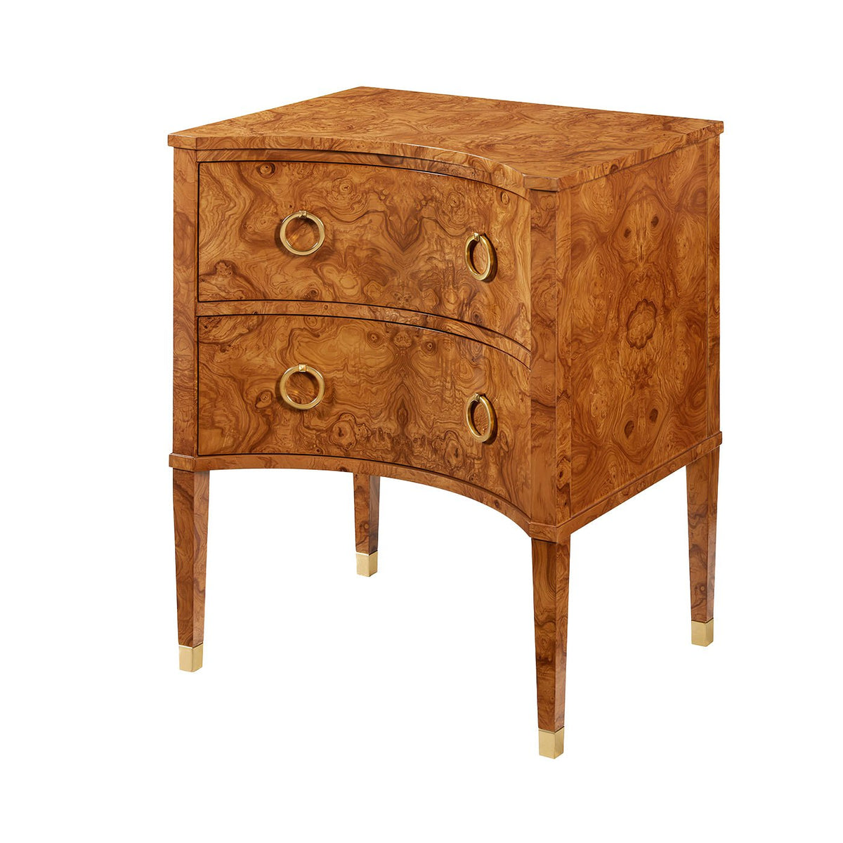 Olive Ash Burl Bedside Chest - English Georgian America
