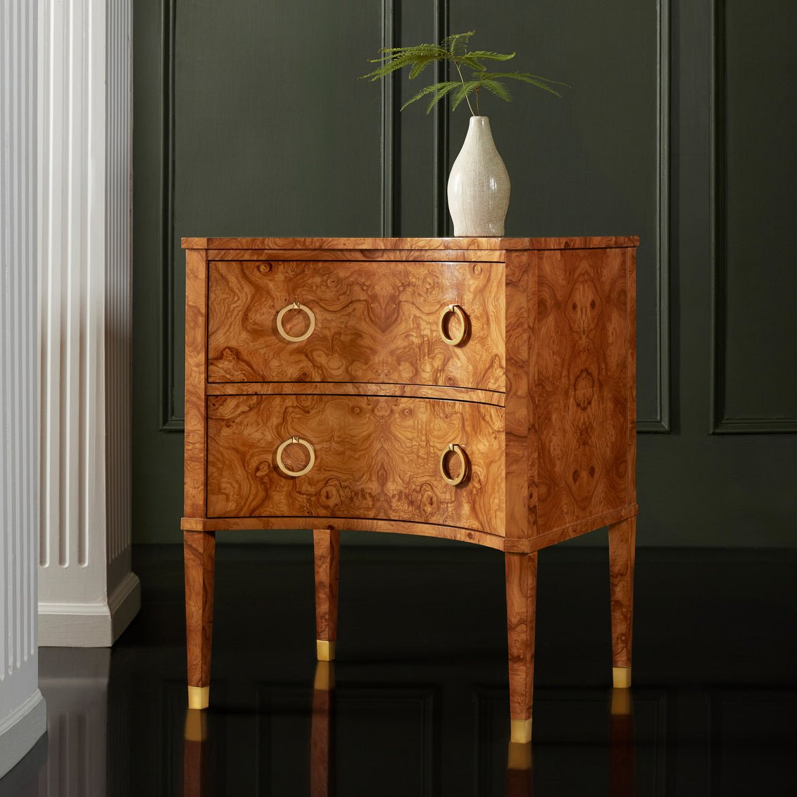 Olive Ash Burl Bedside Chest - English Georgian America