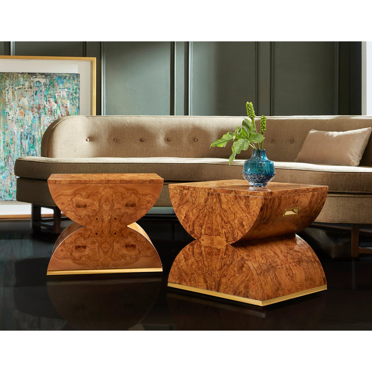 Olive Ash Burl Wood Accent Table - English Georgian America