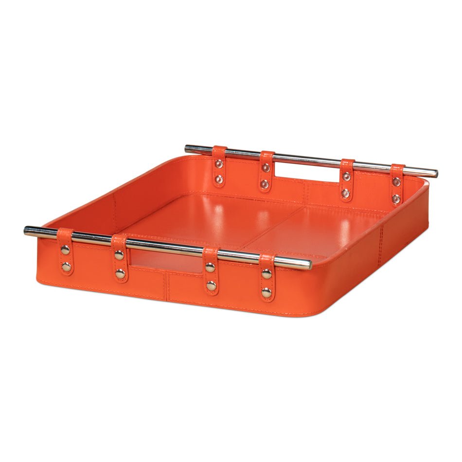Orange Leather Tray - English Georgian America