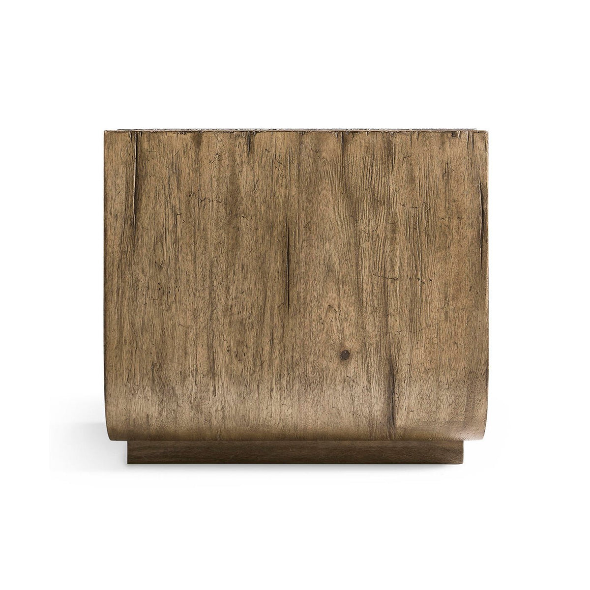 Side view of organic modern wood side table details.