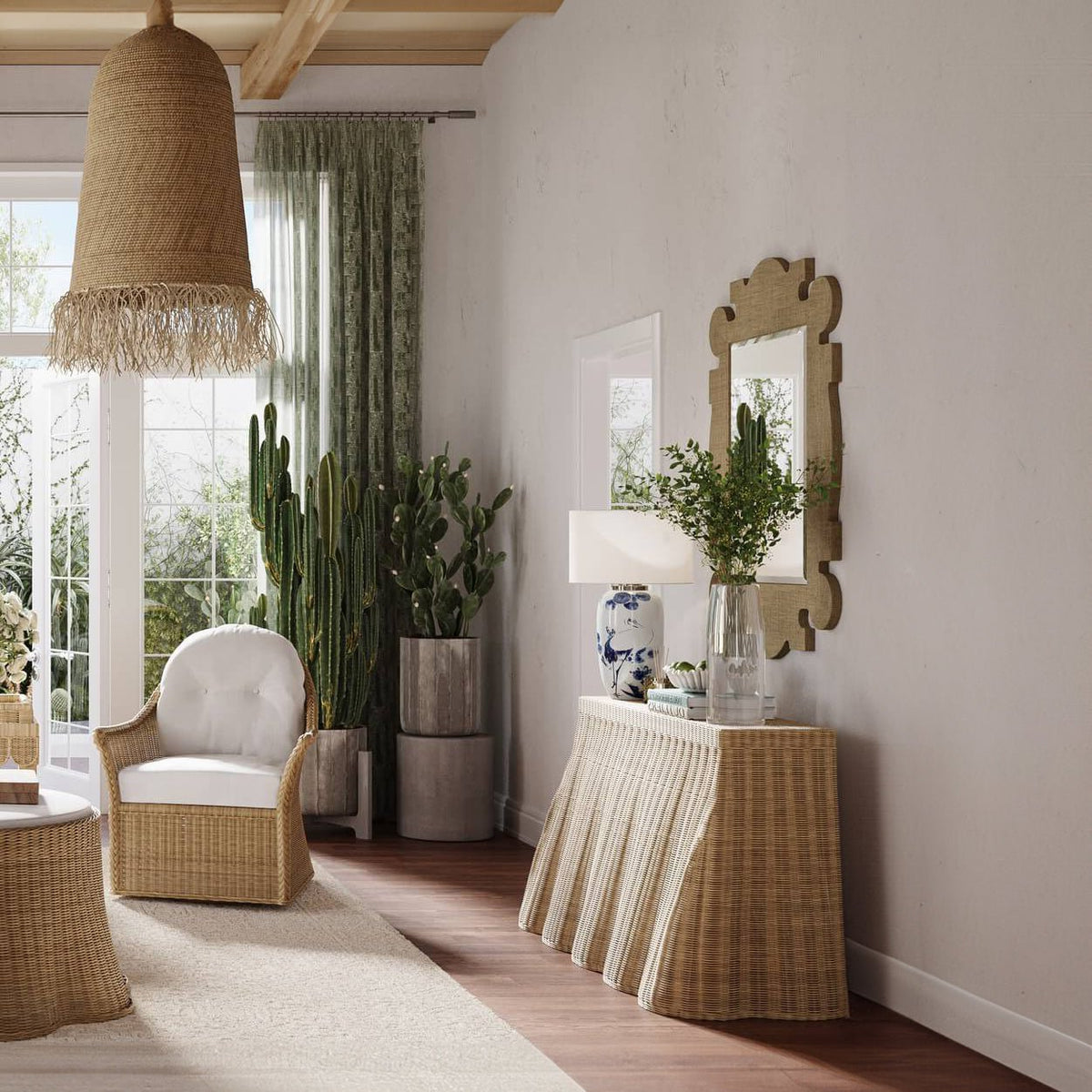 Organic Raffia Mirror - English Georgian America