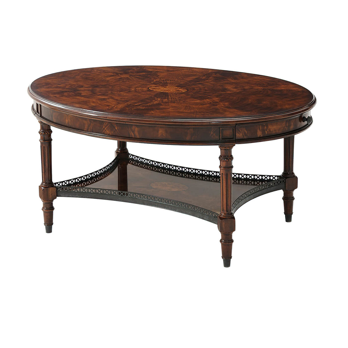 Oval Burl and Mahogany Coffee Table - English Georgian America