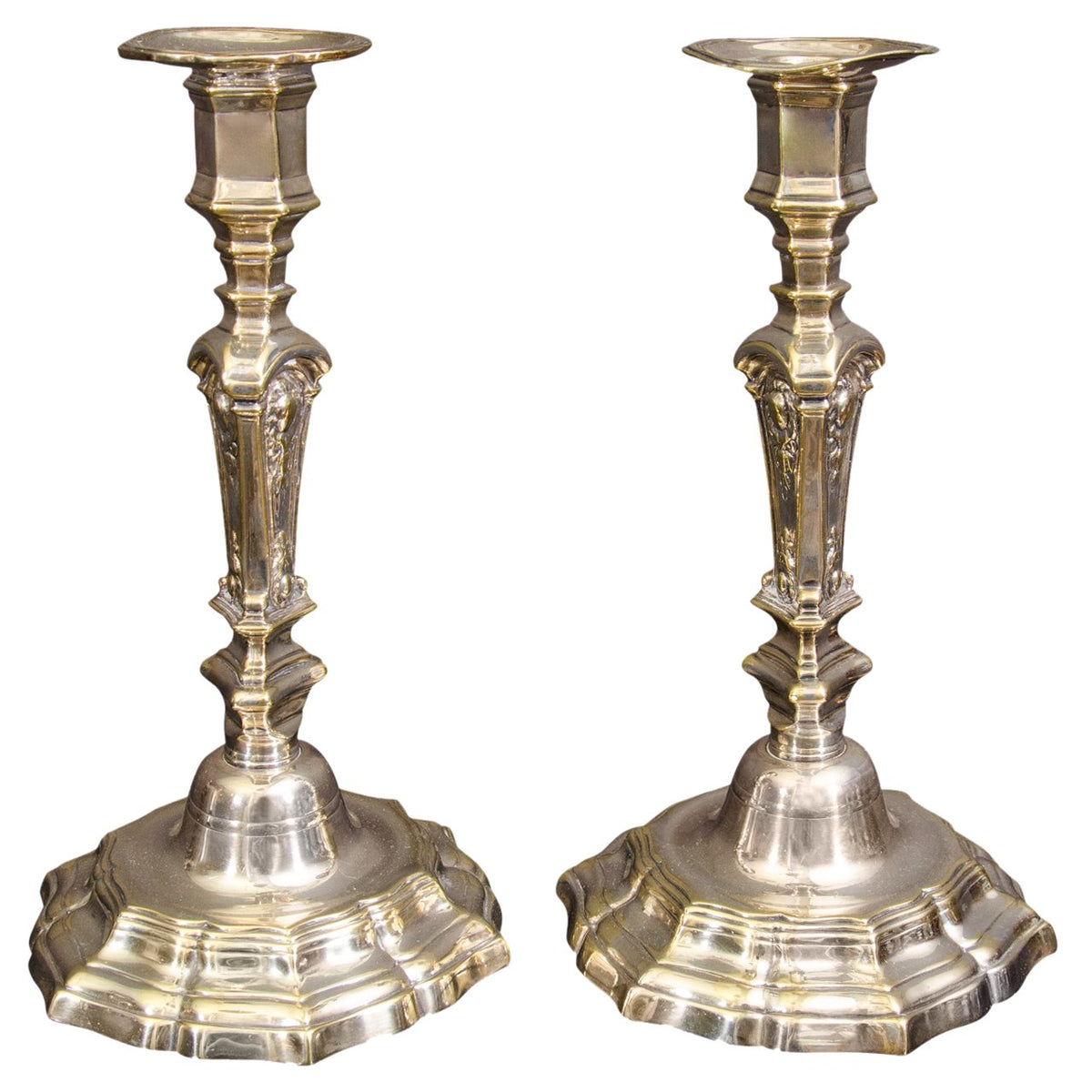 Pair Louis XIV Silvered Bronze Candlesticks - English Georgian America
