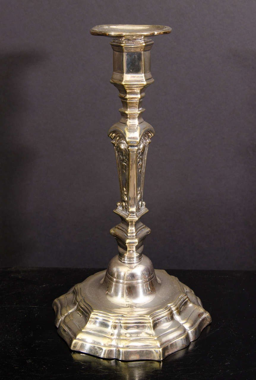 Pair Louis XIV Silvered Bronze Candlesticks - English Georgian America
