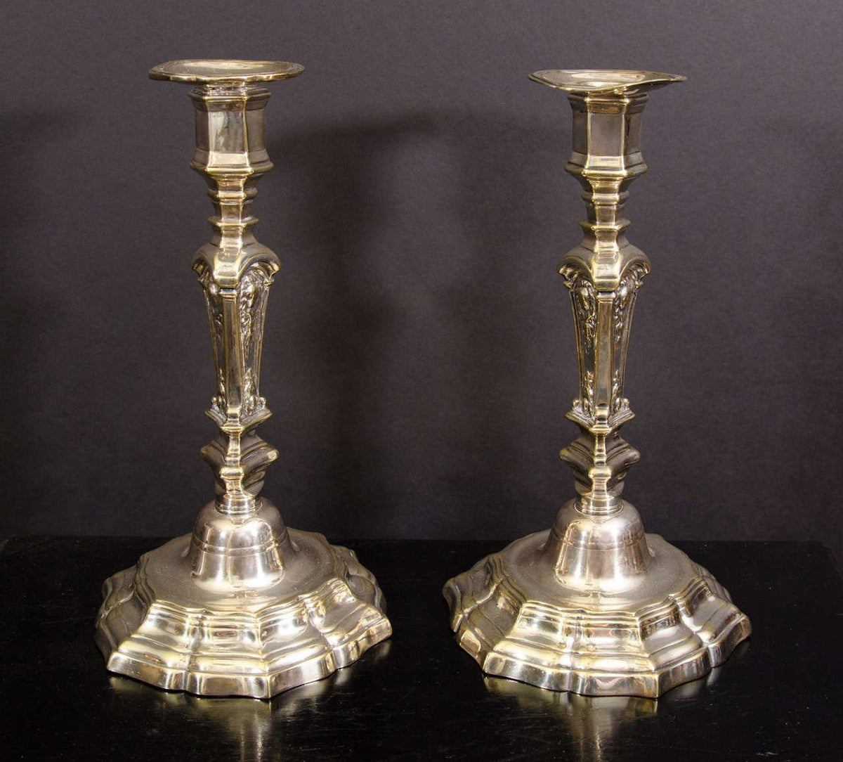 Pair Louis XIV Silvered Bronze Candlesticks - English Georgian America