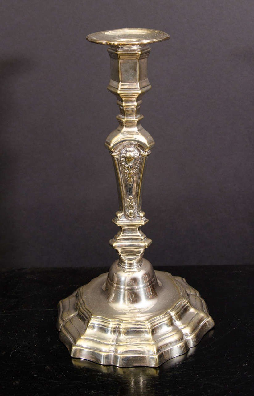 Pair Louis XIV Silvered Bronze Candlesticks - English Georgian America