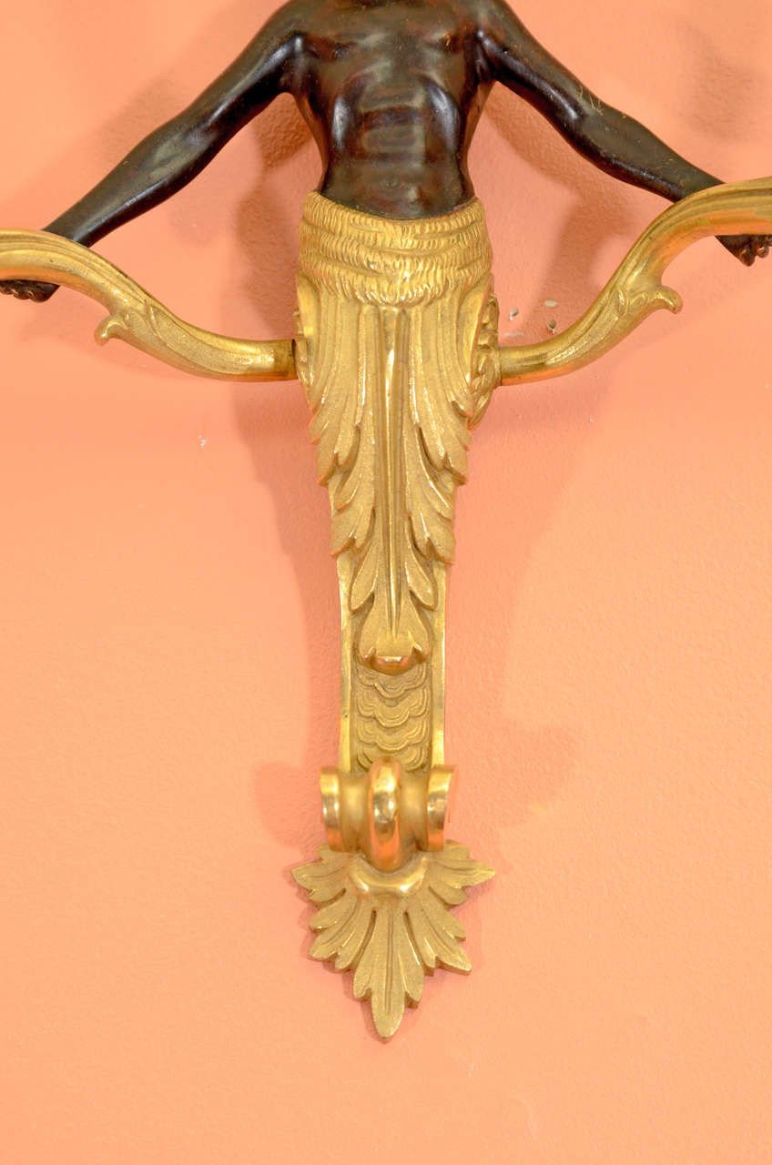 Pair Louis XV Bronze Nubian Two Light Sconces - English Georgian America