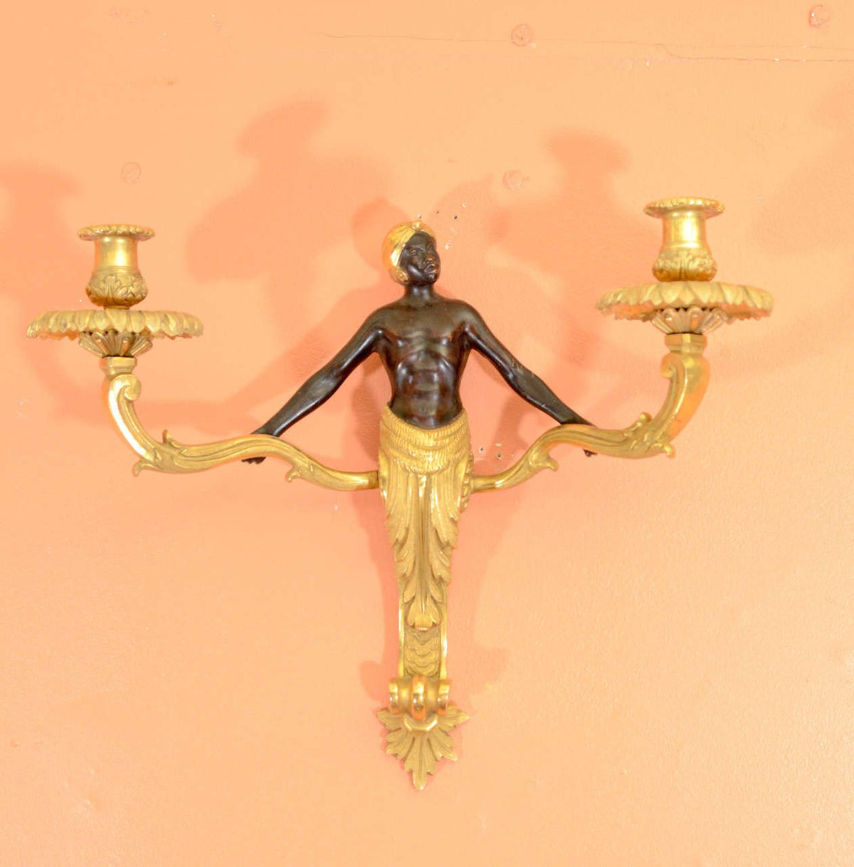 Pair Louis XV Bronze Nubian Two Light Sconces - English Georgian America