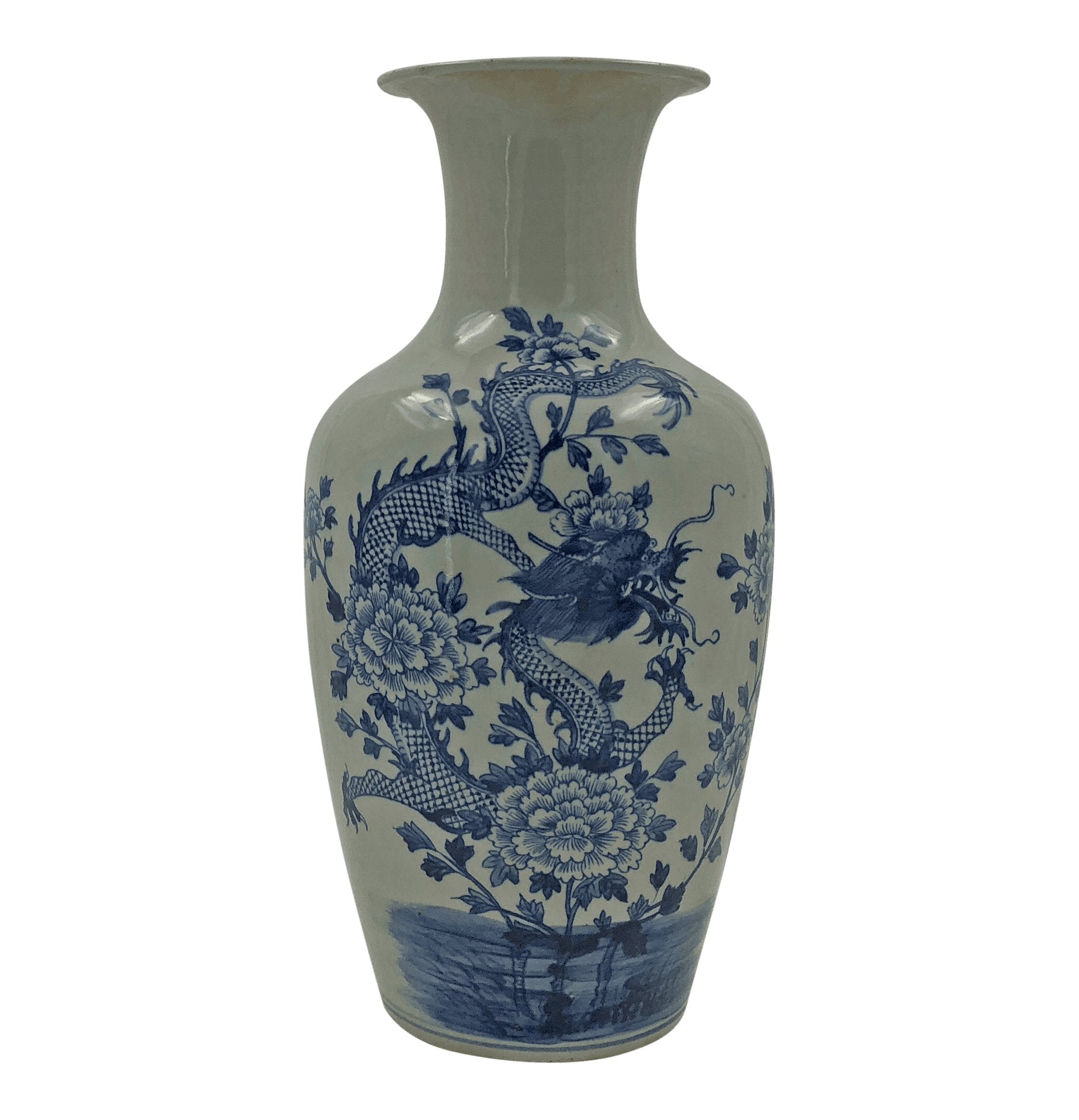 Pair of Chinese Blue and White Flared Dragon Vases - English Georgian America