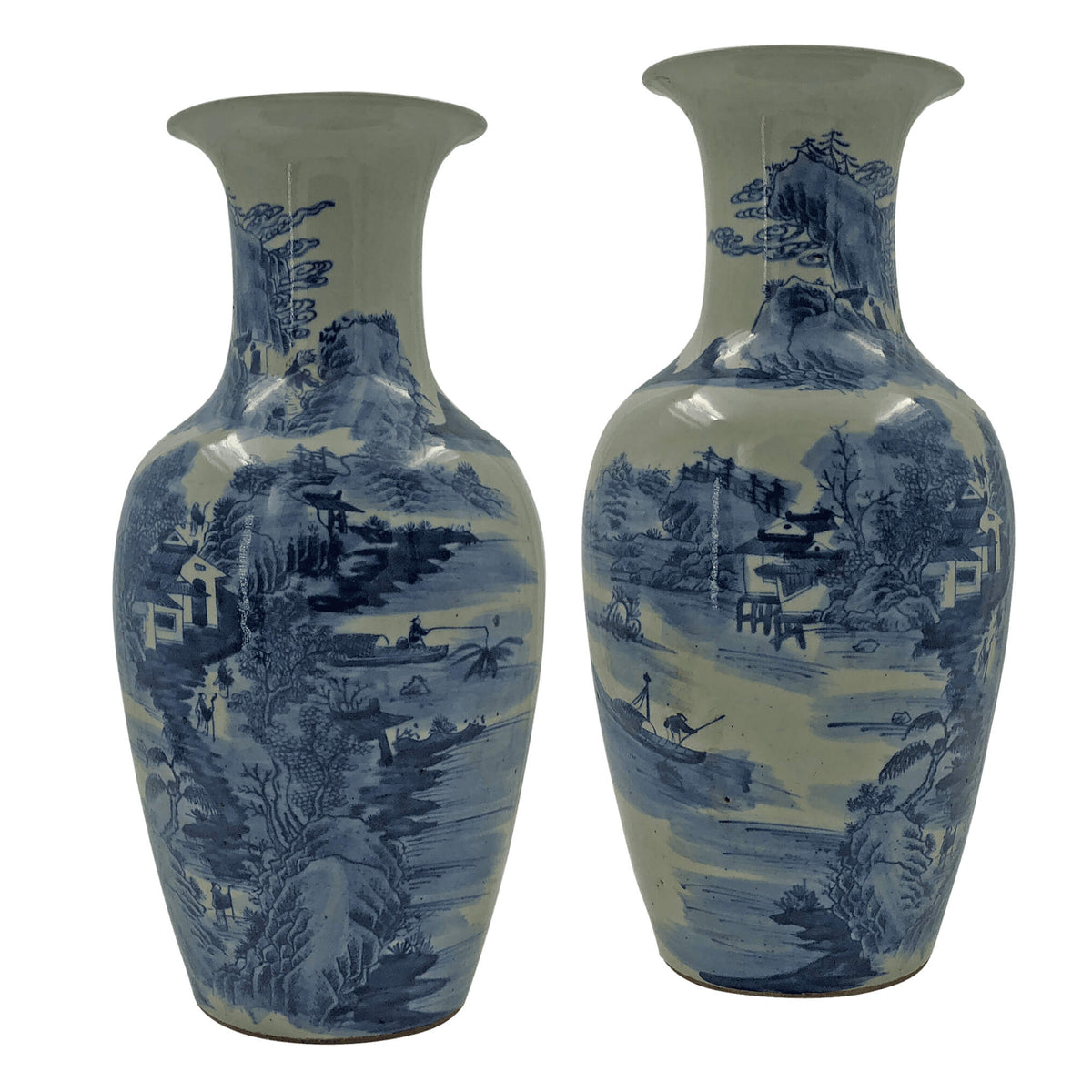 Pair of Chinese Blue and White Lake Vases - English Georgian America
