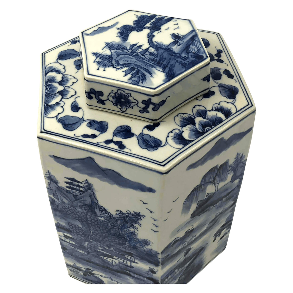 Pair of Chinese Blue and White Octagonal Tea Canisters - English Georgian America