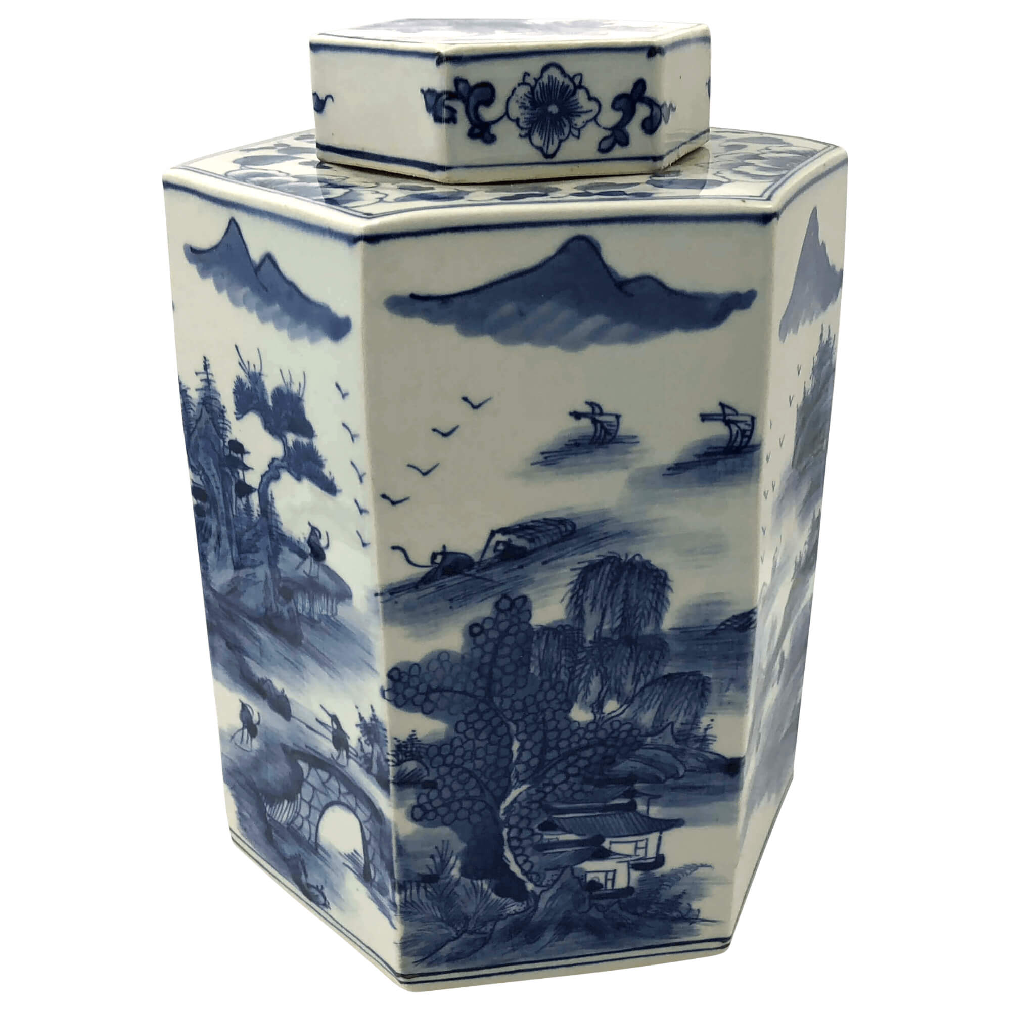Pair of Chinese Blue and White Octagonal Tea Canisters - English Georgian America