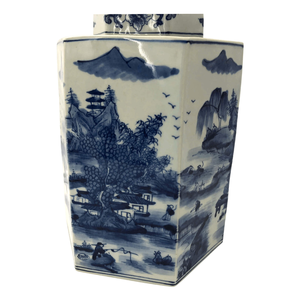 Pair of Chinese Blue and White Octagonal Tea Canisters - English Georgian America