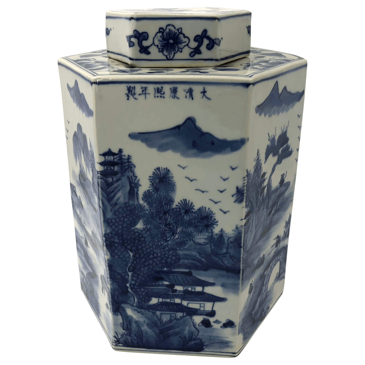 Pair of Chinese Blue and White Octagonal Tea Canisters - English Georgian America