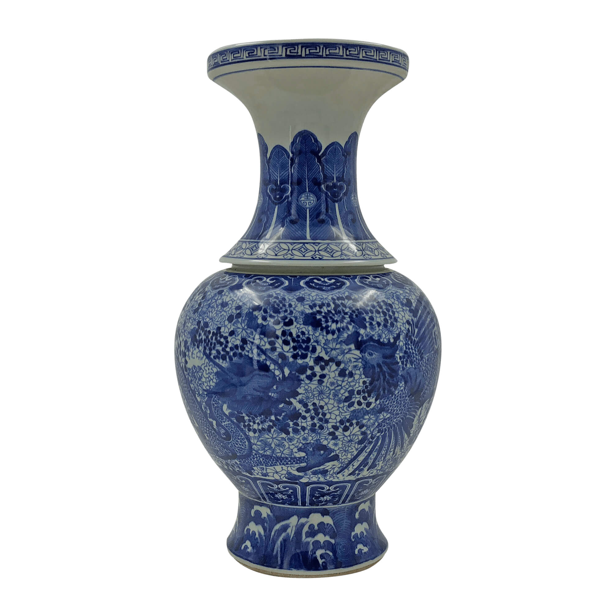 Pair of Chinese Blue and White Ridged Dragon Vases - English Georgian America