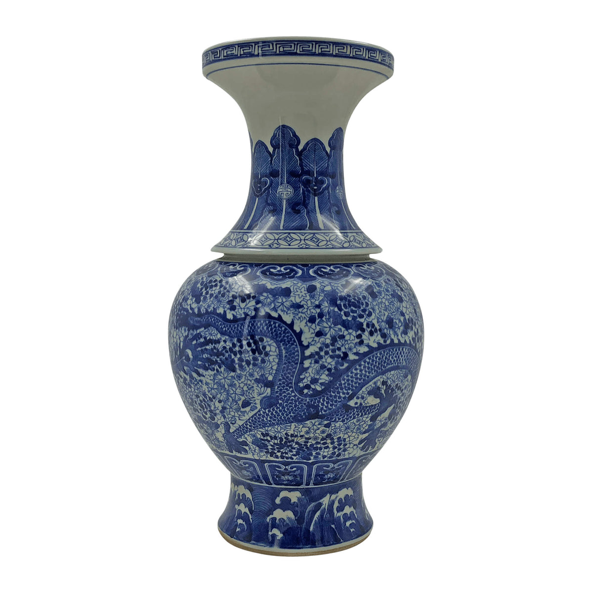 Pair of Chinese Blue and White Ridged Dragon Vases - English Georgian America