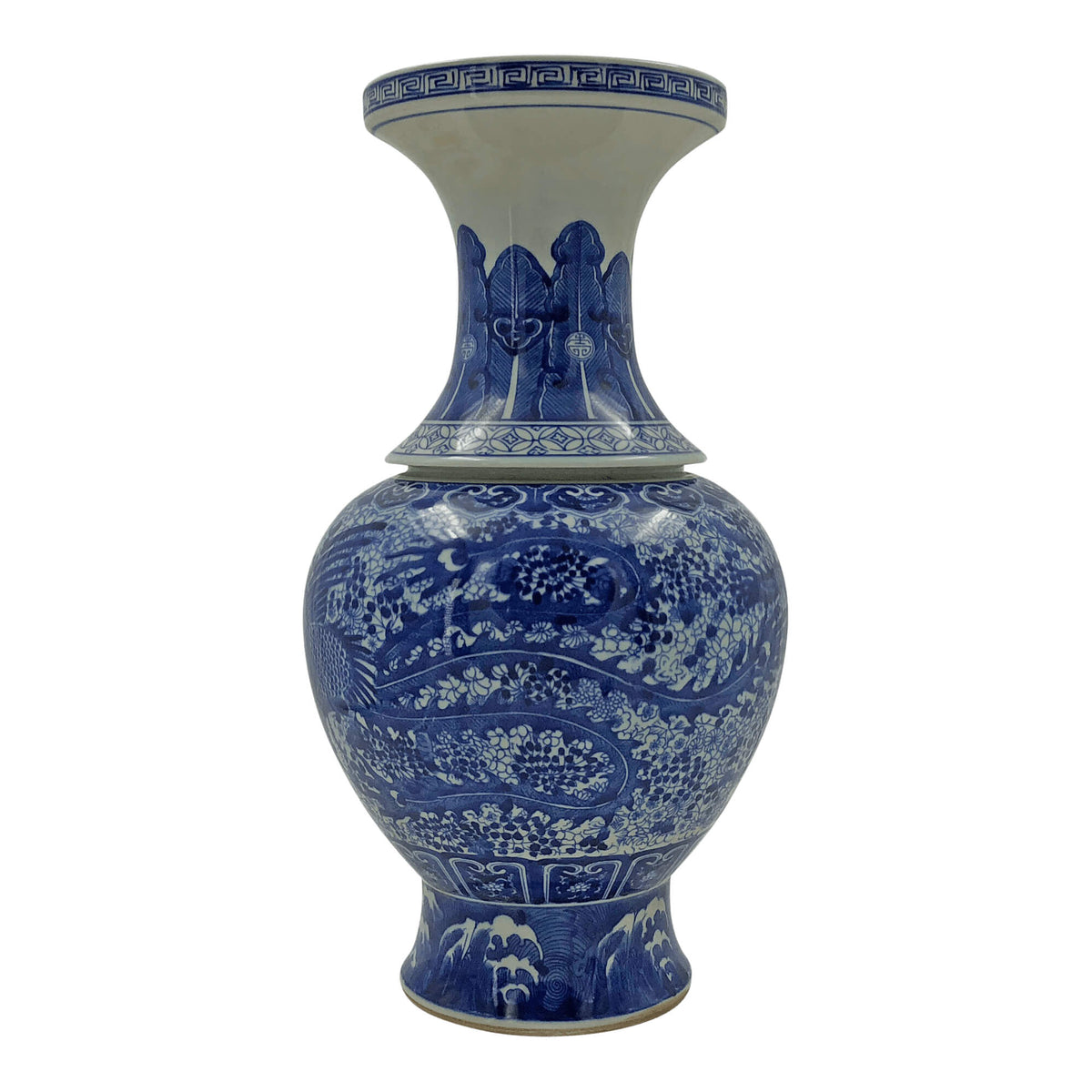 Pair of Chinese Blue and White Ridged Dragon Vases - English Georgian America