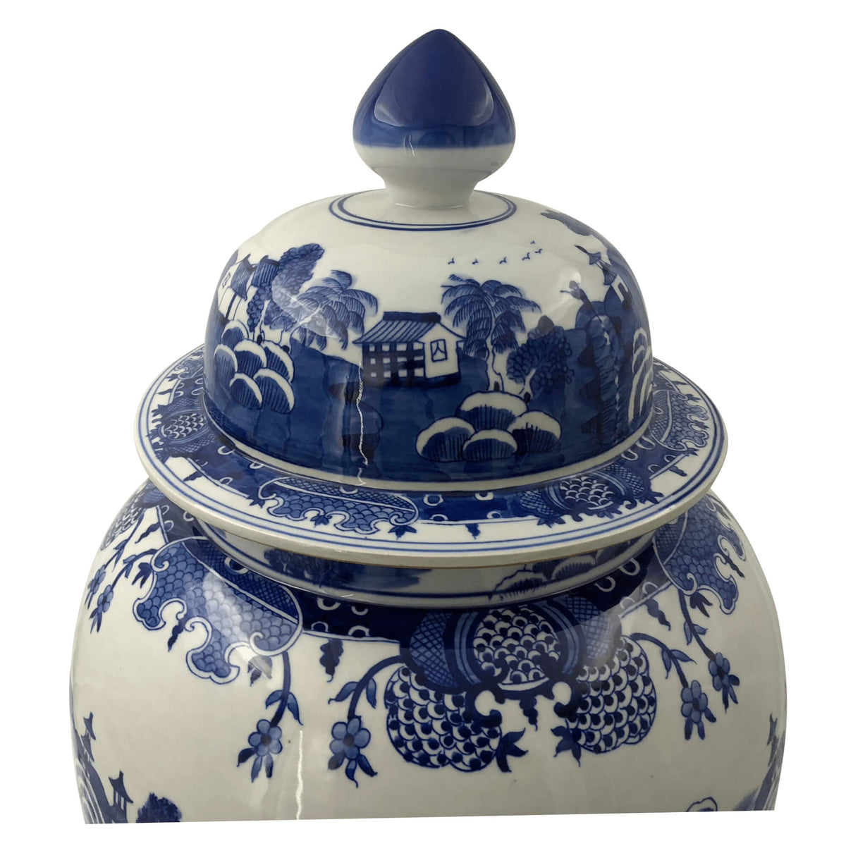Pair of Chinese Blue and White River Scene Ginger Jars - English Georgian America